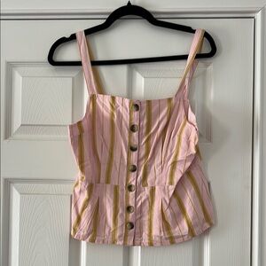 Striped Pink and Yellow Button-Up Women's Top